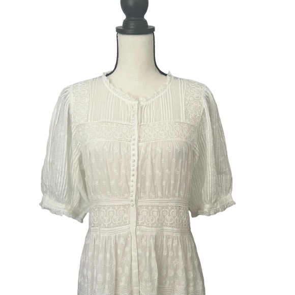 Doen Sz Large Rolande Tiered Embroidered Organic Cotton-Voile Midi Dress in Salt - Picture 8 of 16